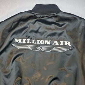 RARE Vtg 90s Million Air Satin‎ Bomber Black Jacket XL  Hip Hop Streetwear Retro